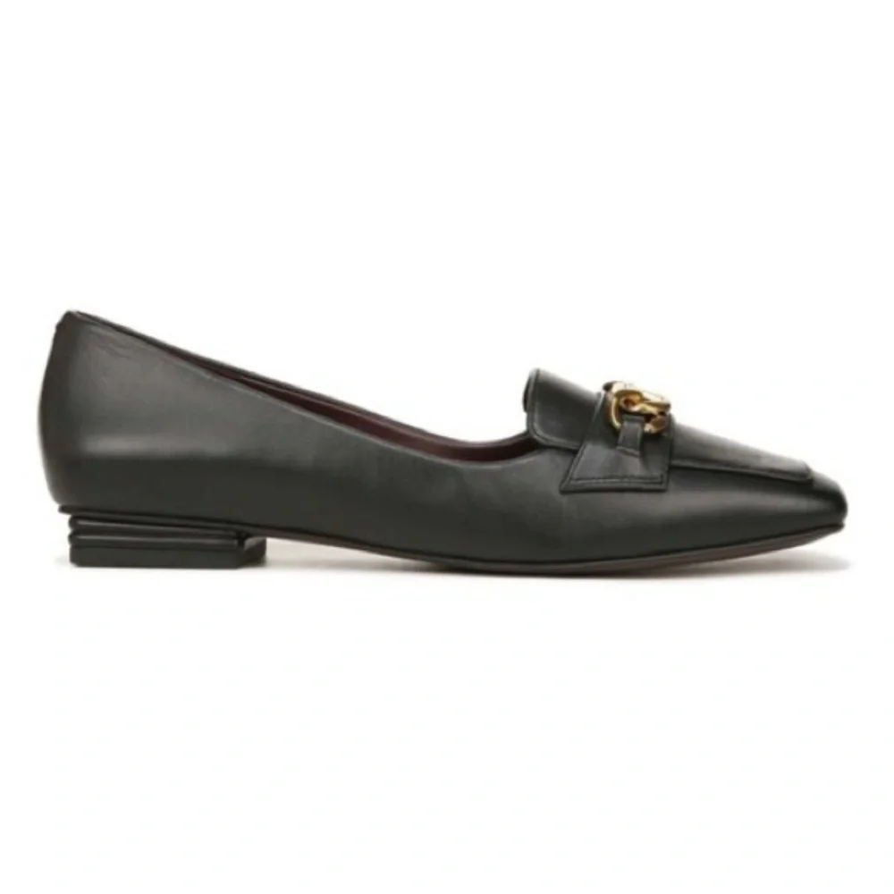 Franco Sarto women’s Tiari Elegant Black slip onLoafers w/ Gold Accent sz 8.5M